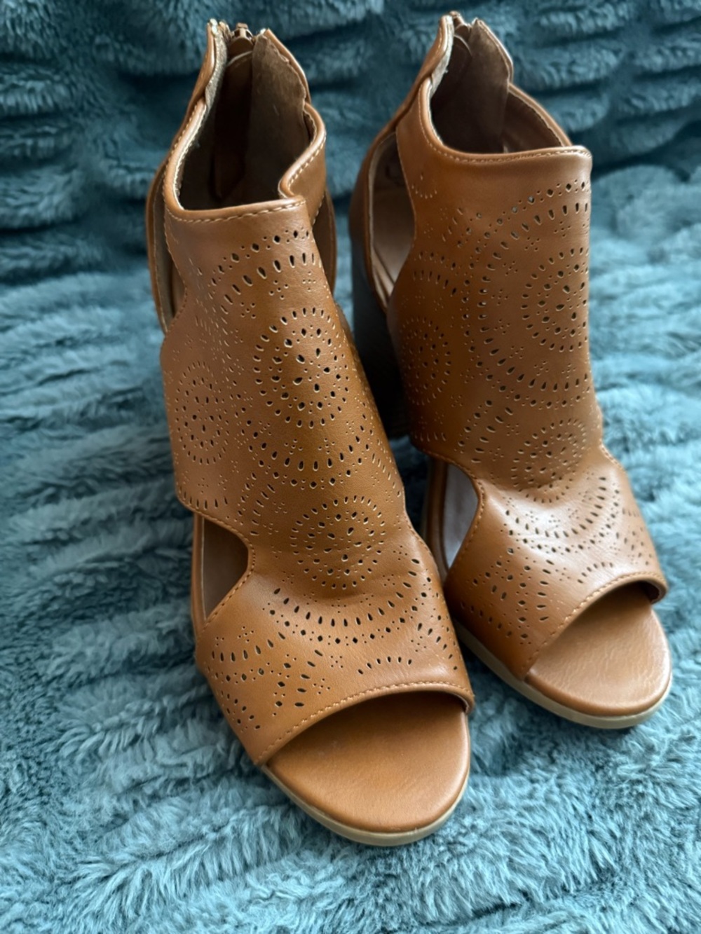 Women's Brown Peep-Toe High Heels with Back Zip